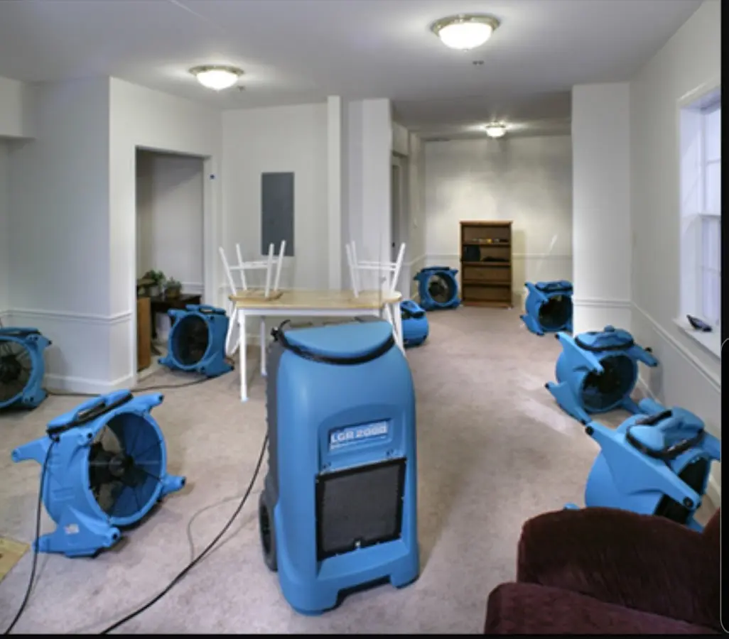 Air movers and dehumidifier setup for Water Damage Restoration in South San Jose Hills